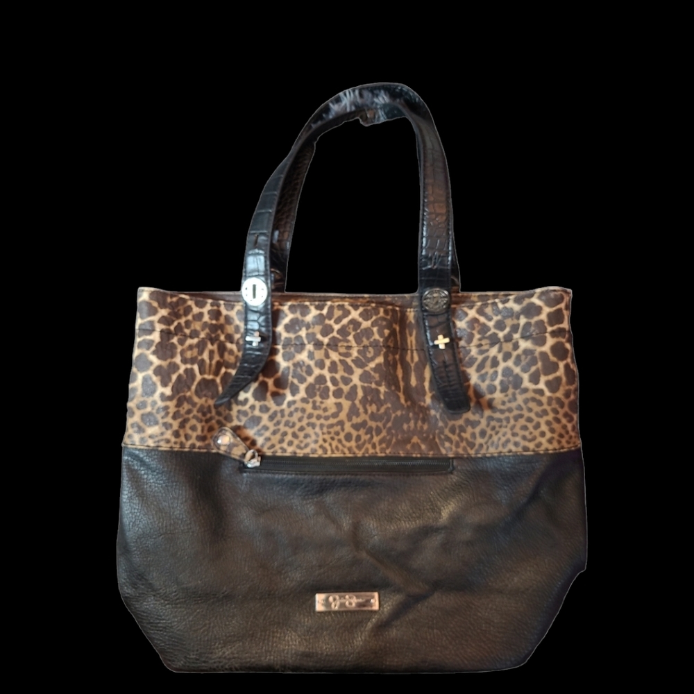 Jessica Simpson Leopard Print and Black Tote Bag